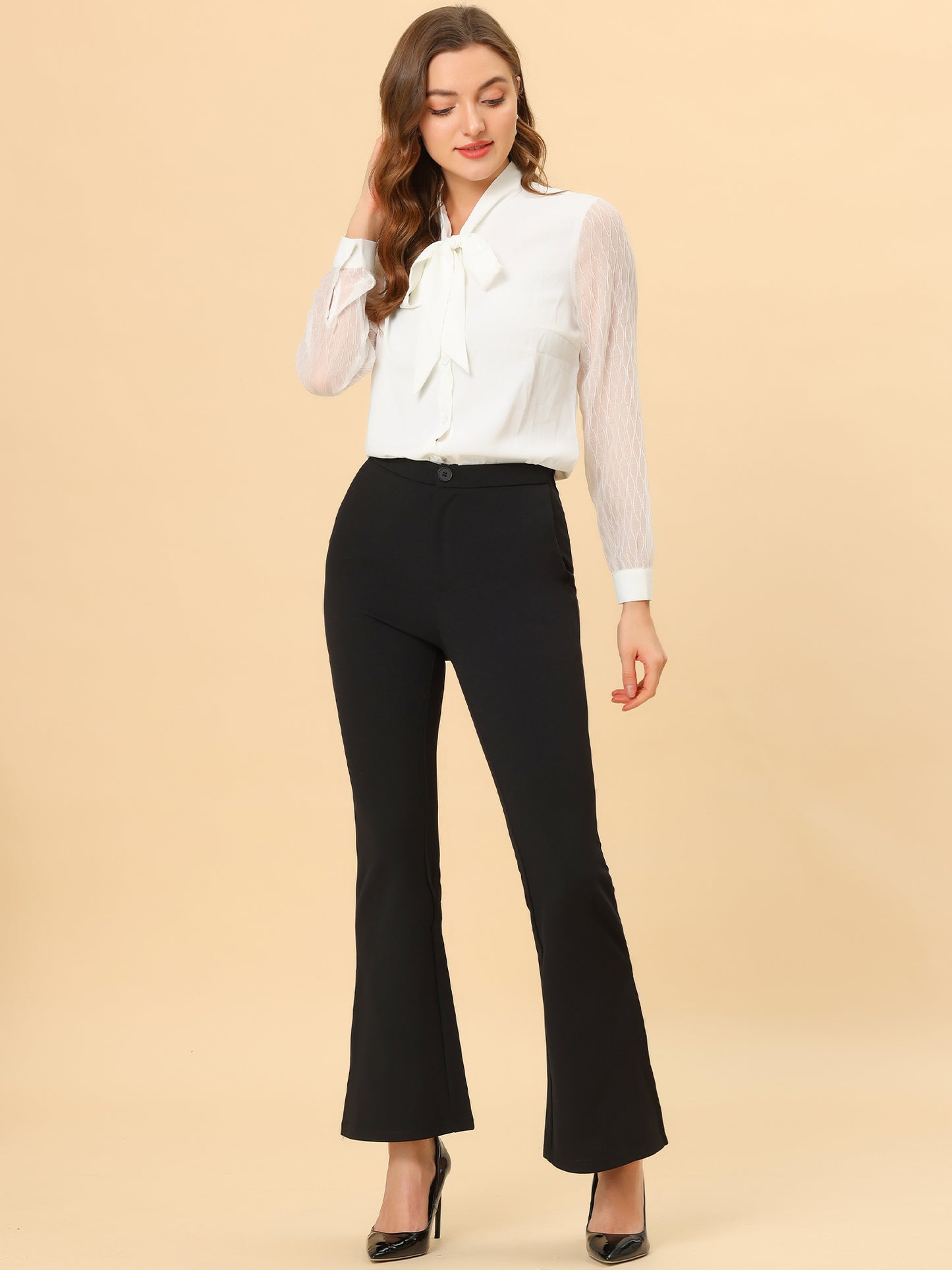 Women's Stretch High Waisted Pants Split Hem Flare Bell Bottoms Pants