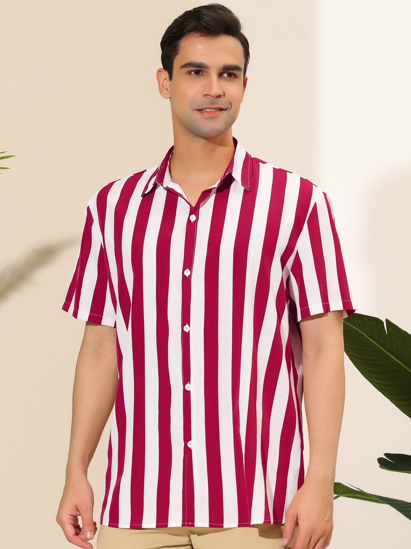 [PACK SALES] Men's 2 Pieces Short Sleeved Color Block Button Down Beach Stripe Shirts