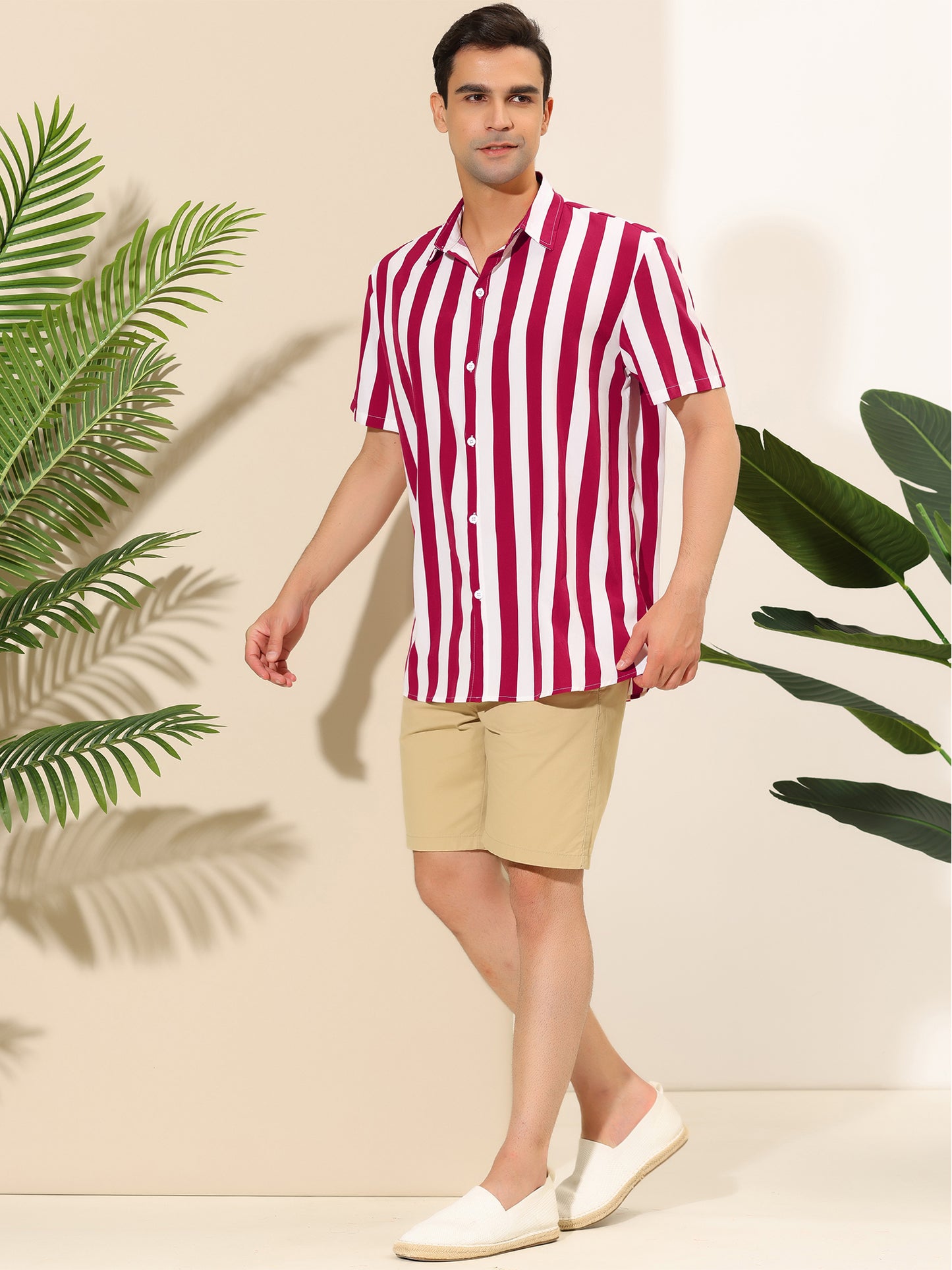 [PACK SALES] Men's 2 Pieces Short Sleeved Color Block Button Down Beach Stripe Shirts