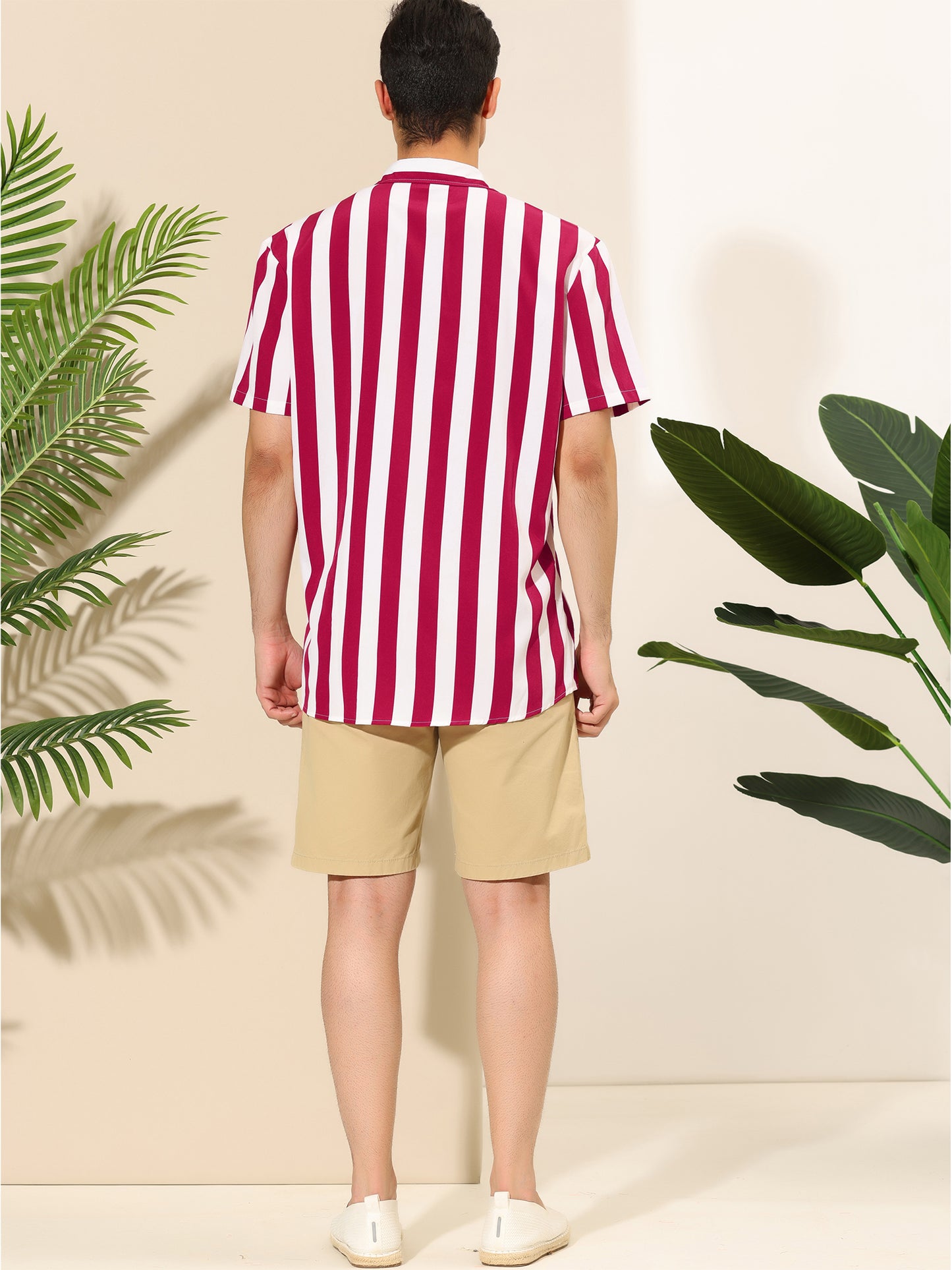 [PACK SALES] Men's 2 Pieces Short Sleeved Color Block Button Down Beach Stripe Shirts