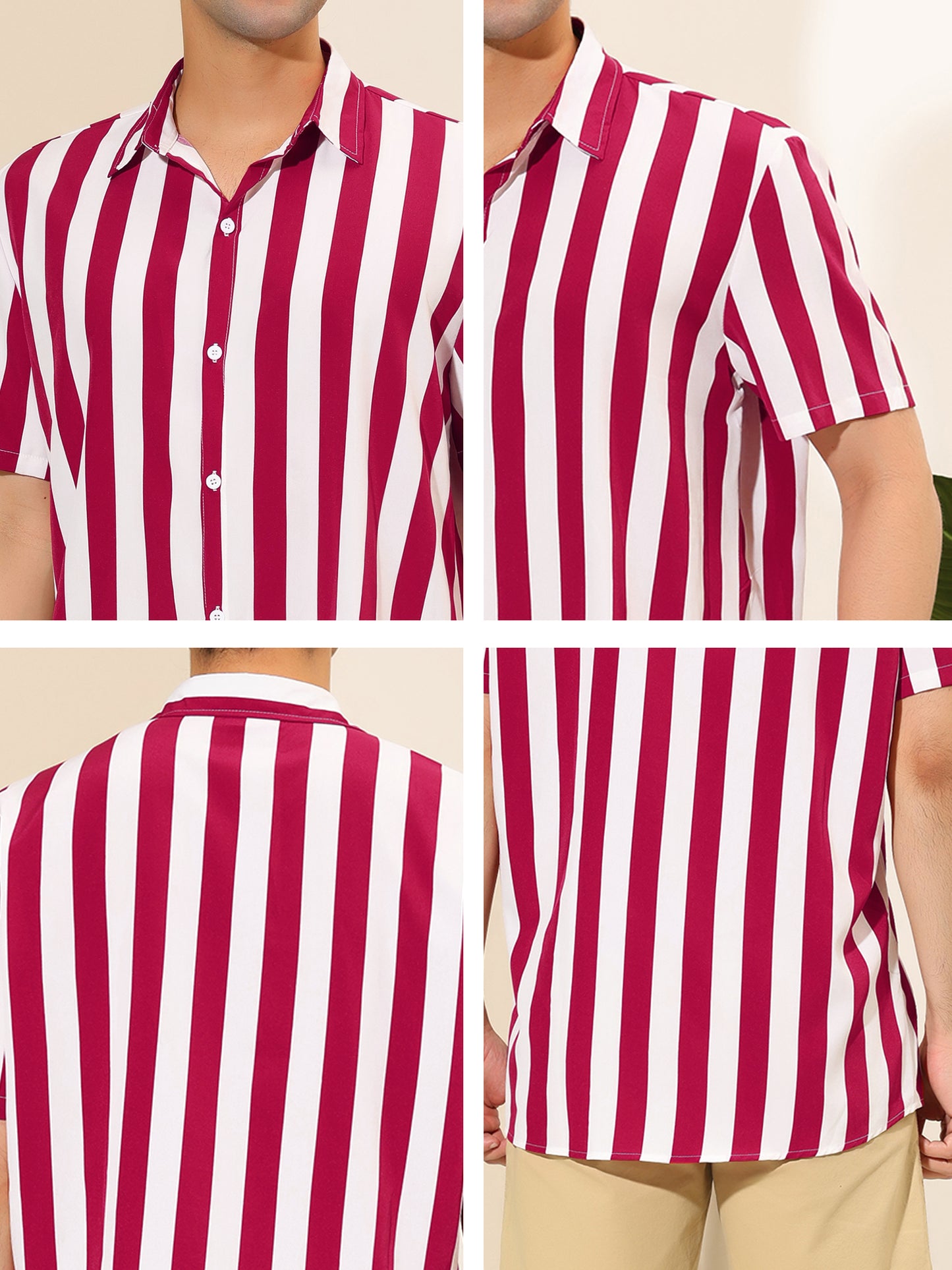 [PACK SALES] Men's 2 Pieces Short Sleeved Color Block Button Down Beach Stripe Shirts