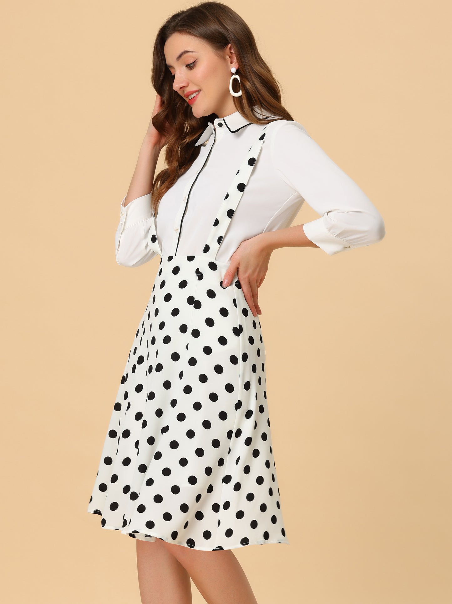 Falda midi holgada con lunares de los años 50 para mujer