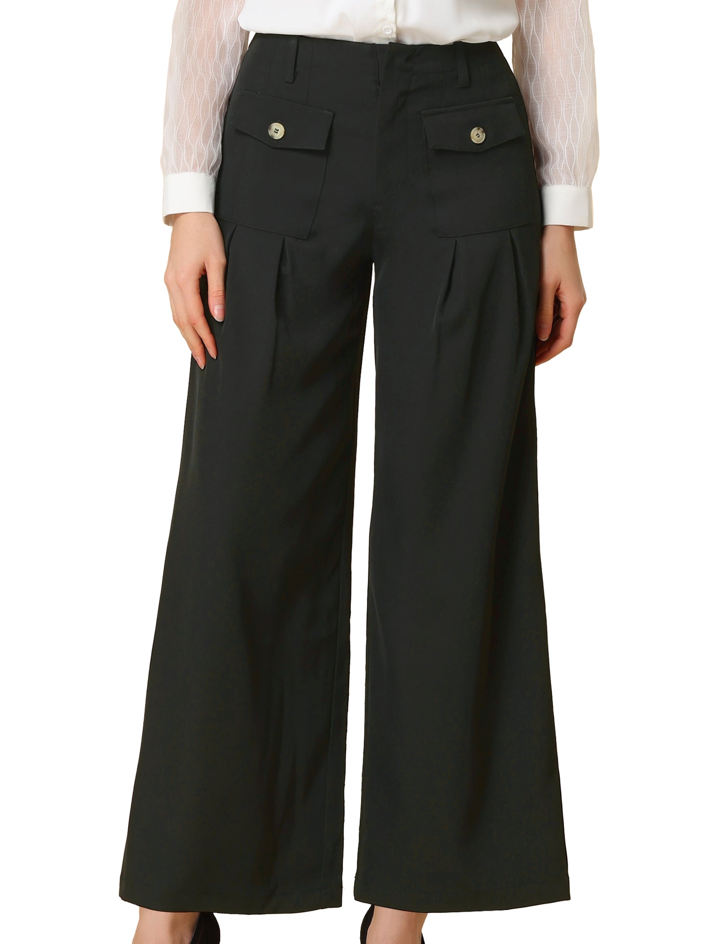 Pantalones Palazzo Largos de Pierna Ancha para Mujer con Bolsillos