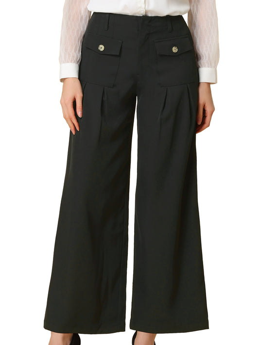 Pantalones Palazzo Largos de Pierna Ancha para Mujer con Bolsillos