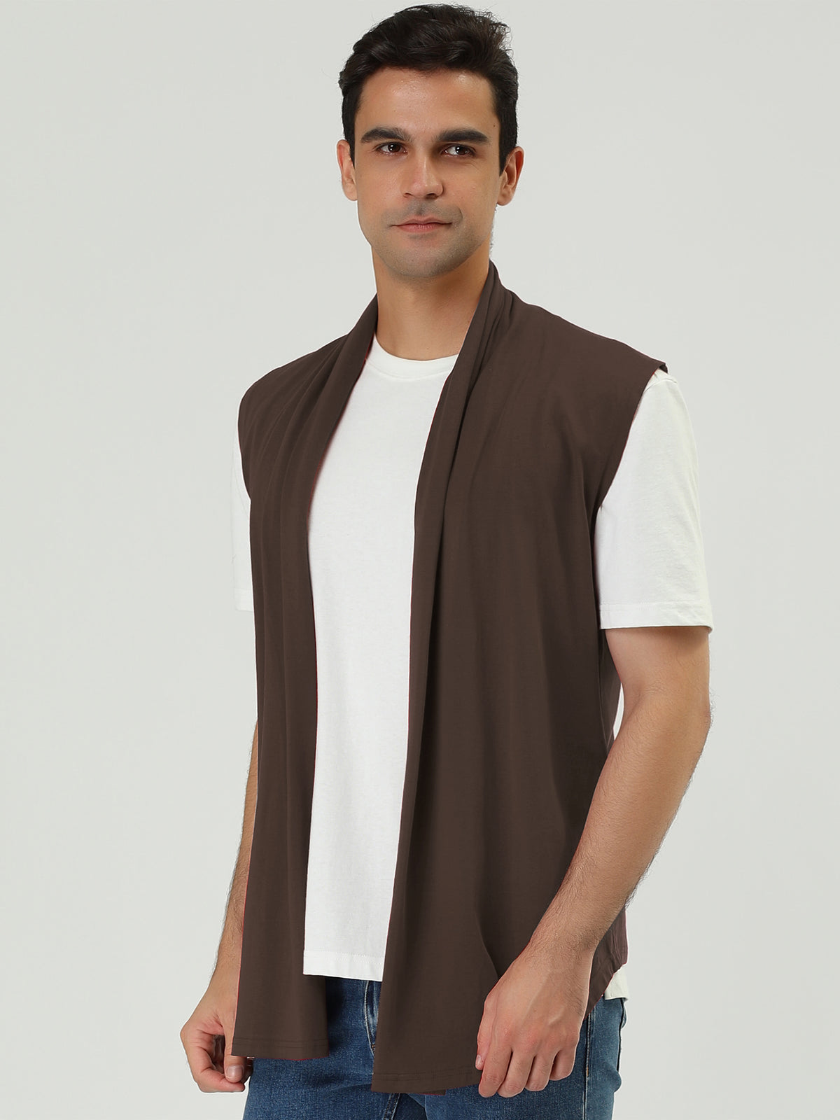 [PACK SALES] Men's 2 Pieces Open Front Asymetric Hem Sleeveless Cardigan Vest