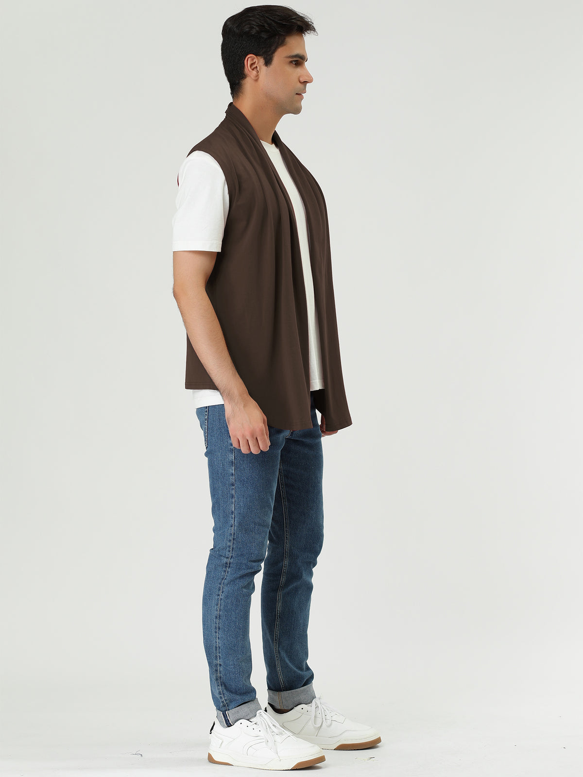 [PACK SALES] Men's 2 Pieces Open Front Asymetric Hem Sleeveless Cardigan Vest