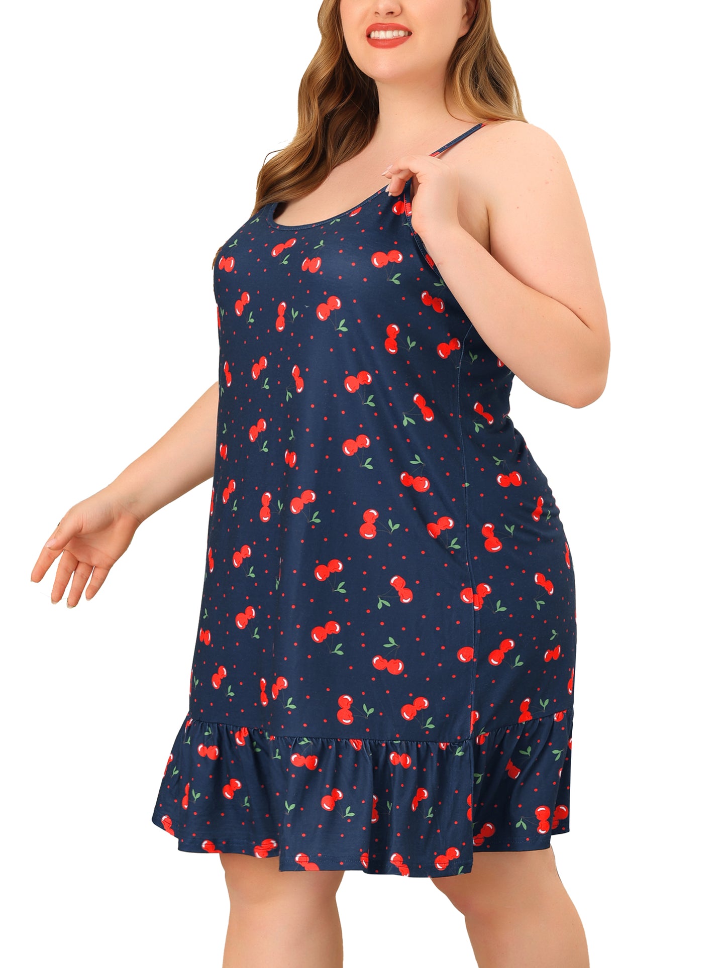 Women Plus Size Nightgown Chemise Sleepwear Printed Strap Nightwear Lingerie