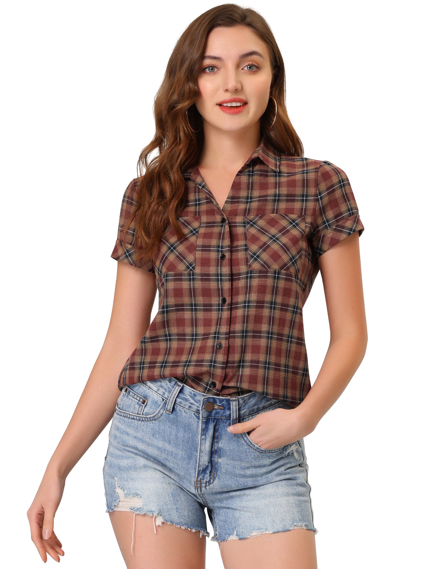 Women's Classic Button Down Cotton Plaid Shirt (Available in Plus Size)