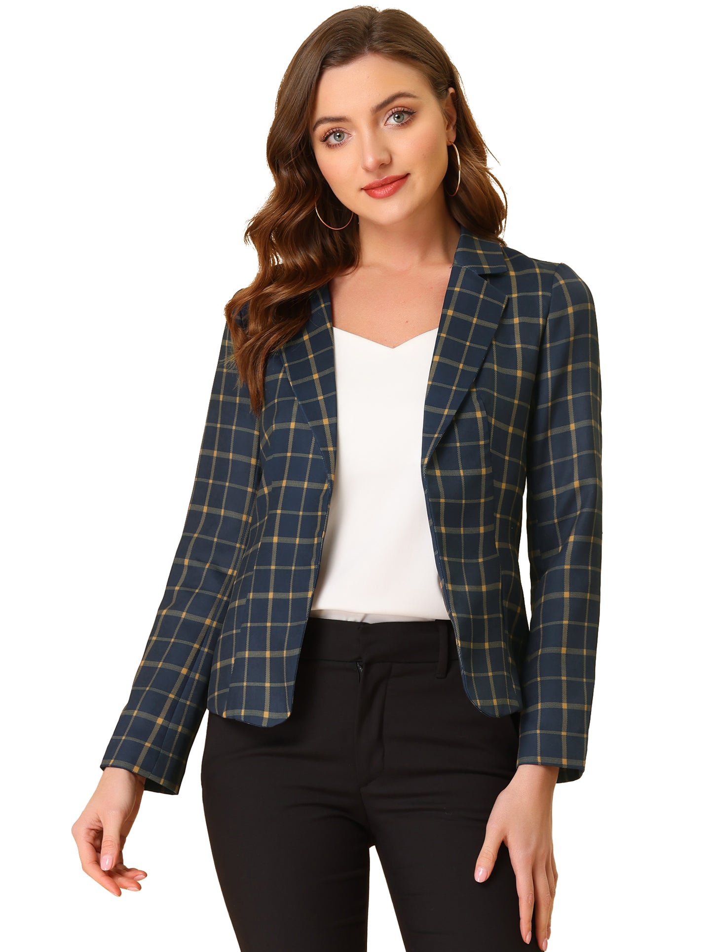 Women's Fitted Blazer Notch Lapel Printed Open Front Suit Jacket (Available in Plus Size)