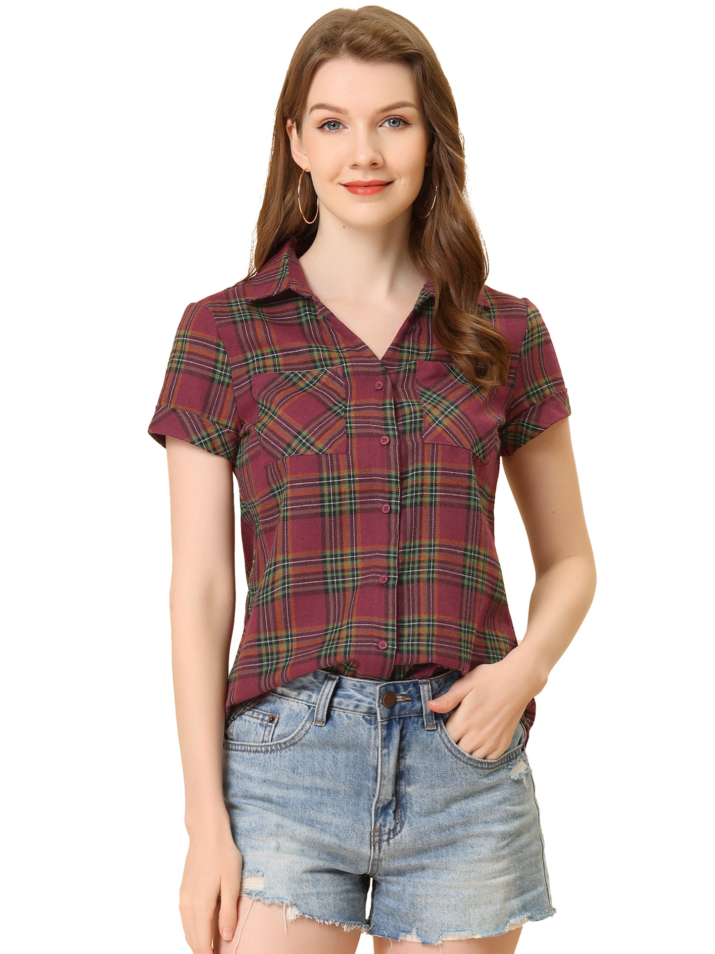Women's Classic Button Down Cotton Plaid Shirt (Available in Plus Size)
