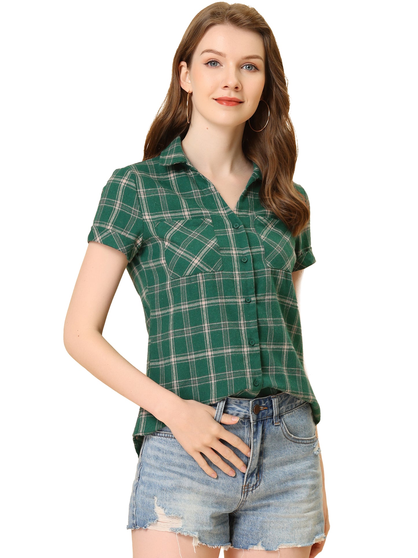 Women's Classic Button Down Cotton Plaid Shirt (Available in Plus Size)
