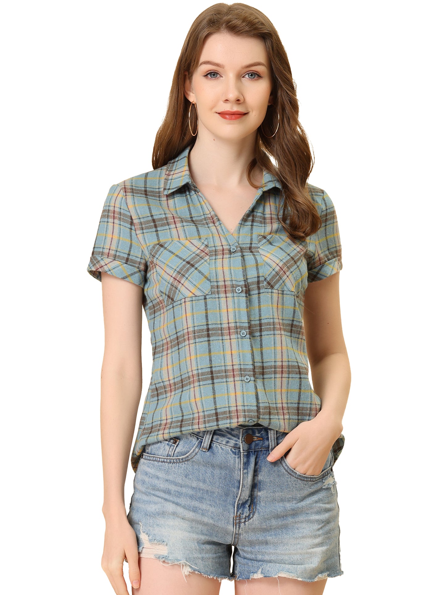 Women's Classic Button Down Cotton Plaid Shirt (Available in Plus Size)