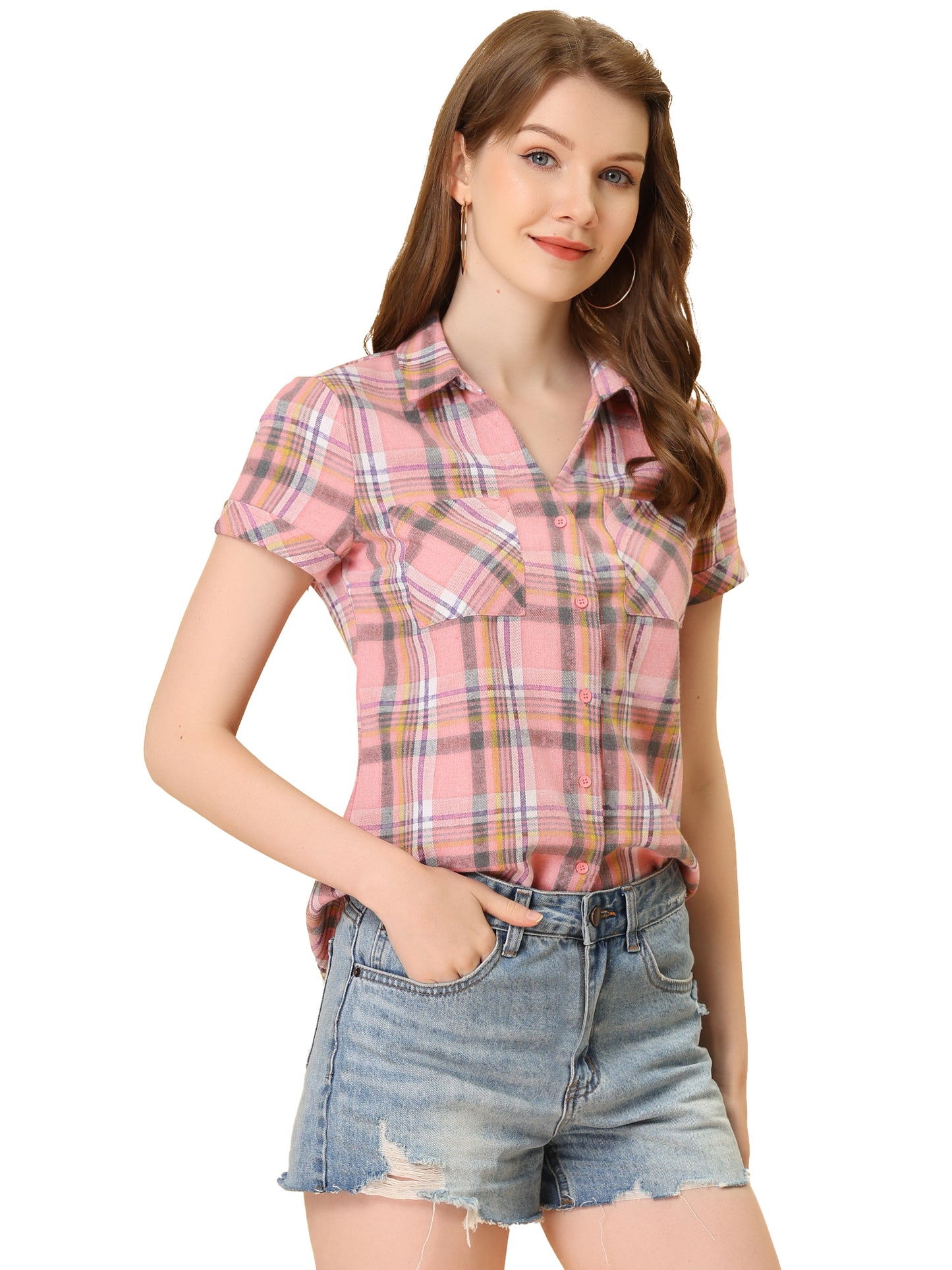 Women's Classic Button Down Cotton Plaid Shirt (Available in Plus Size)