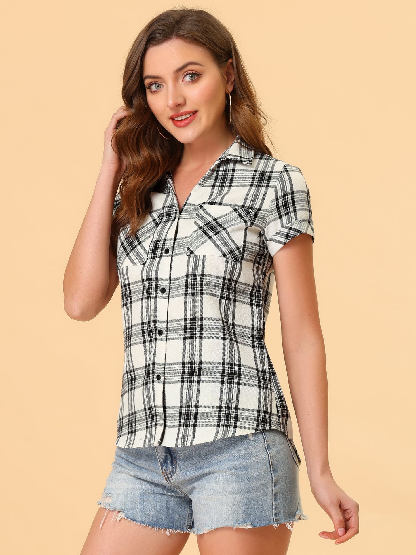 Women's Classic Button Down Cotton Plaid Shirt (Available in Plus Size)