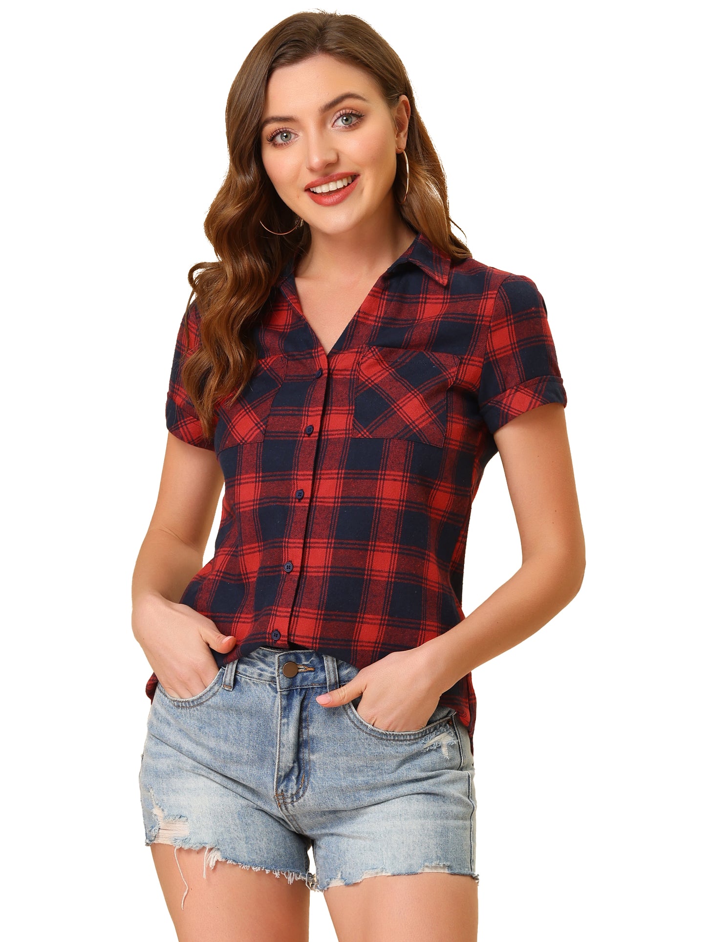 Women's Classic Button Down Cotton Plaid Shirt (Available in Plus Size)