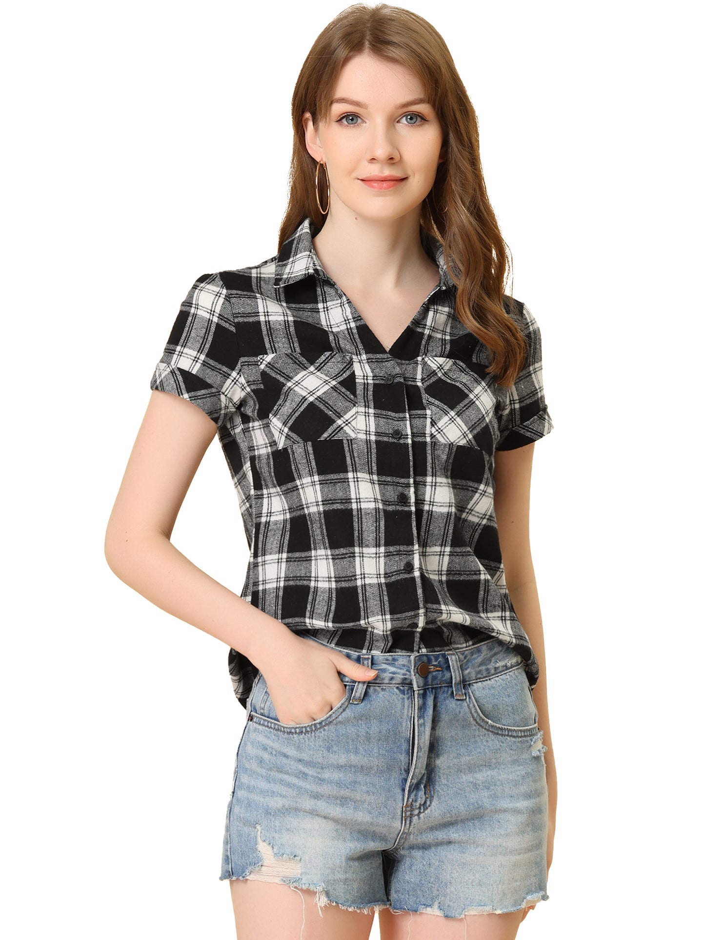 Women's Classic Button Down Cotton Plaid Shirt (Available in Plus Size)