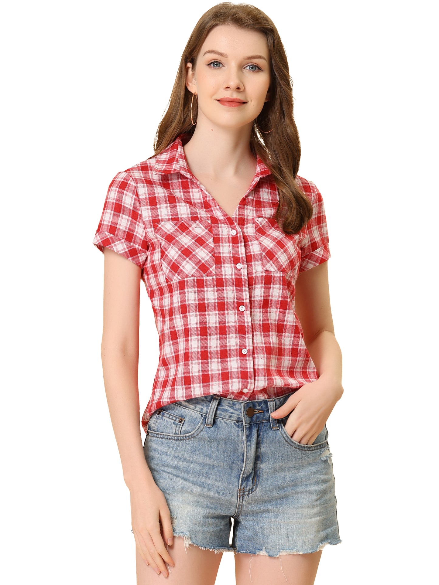Women's Classic Button Down Cotton Plaid Shirt (Available in Plus Size)