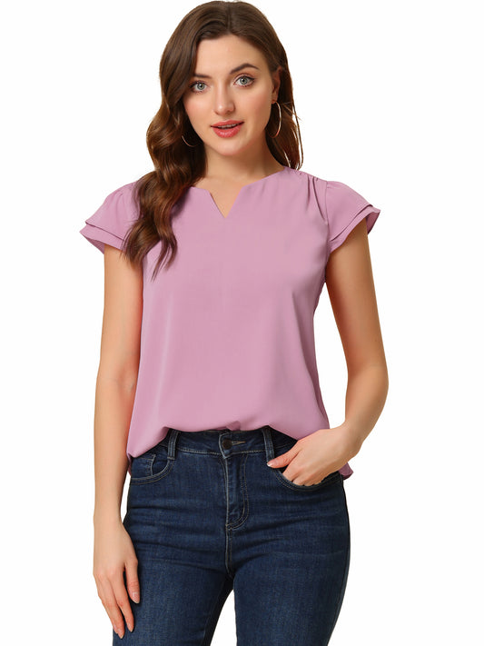 Women's Cap Sleeve Top Work Business Casual Plain Blouse
