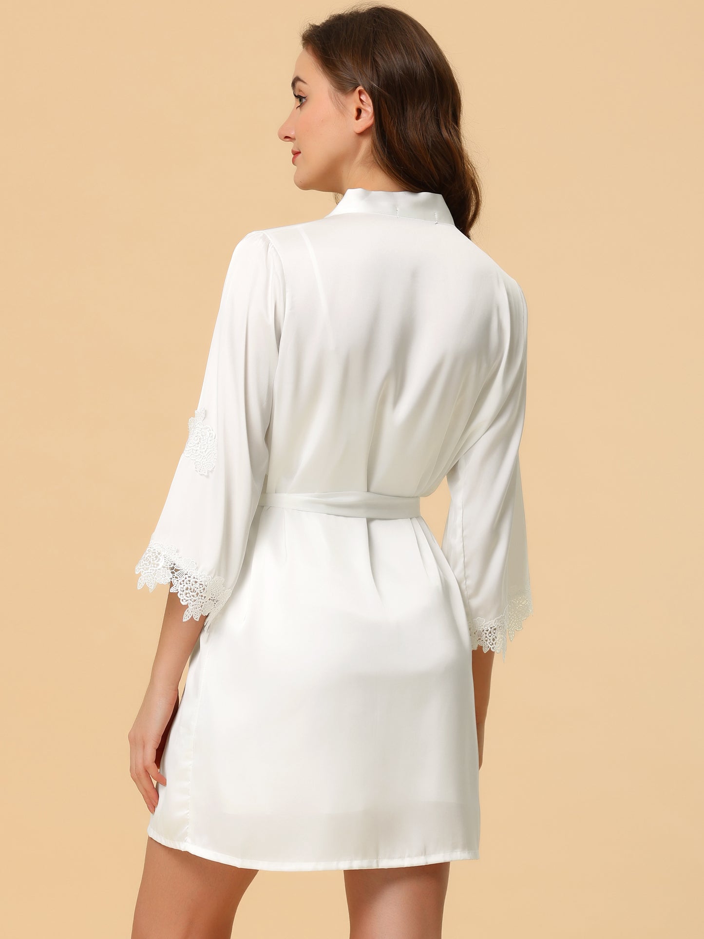 cheibear 2pcs Pajama Sleepwear Silk Cami Nightdress with Robe Satin Sets White