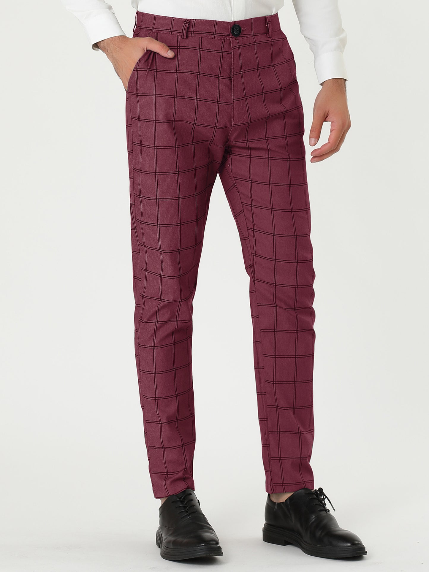 [PACK SALES] Men's 2 Pieces Business Skinny Flat Front Checked Dress Pants