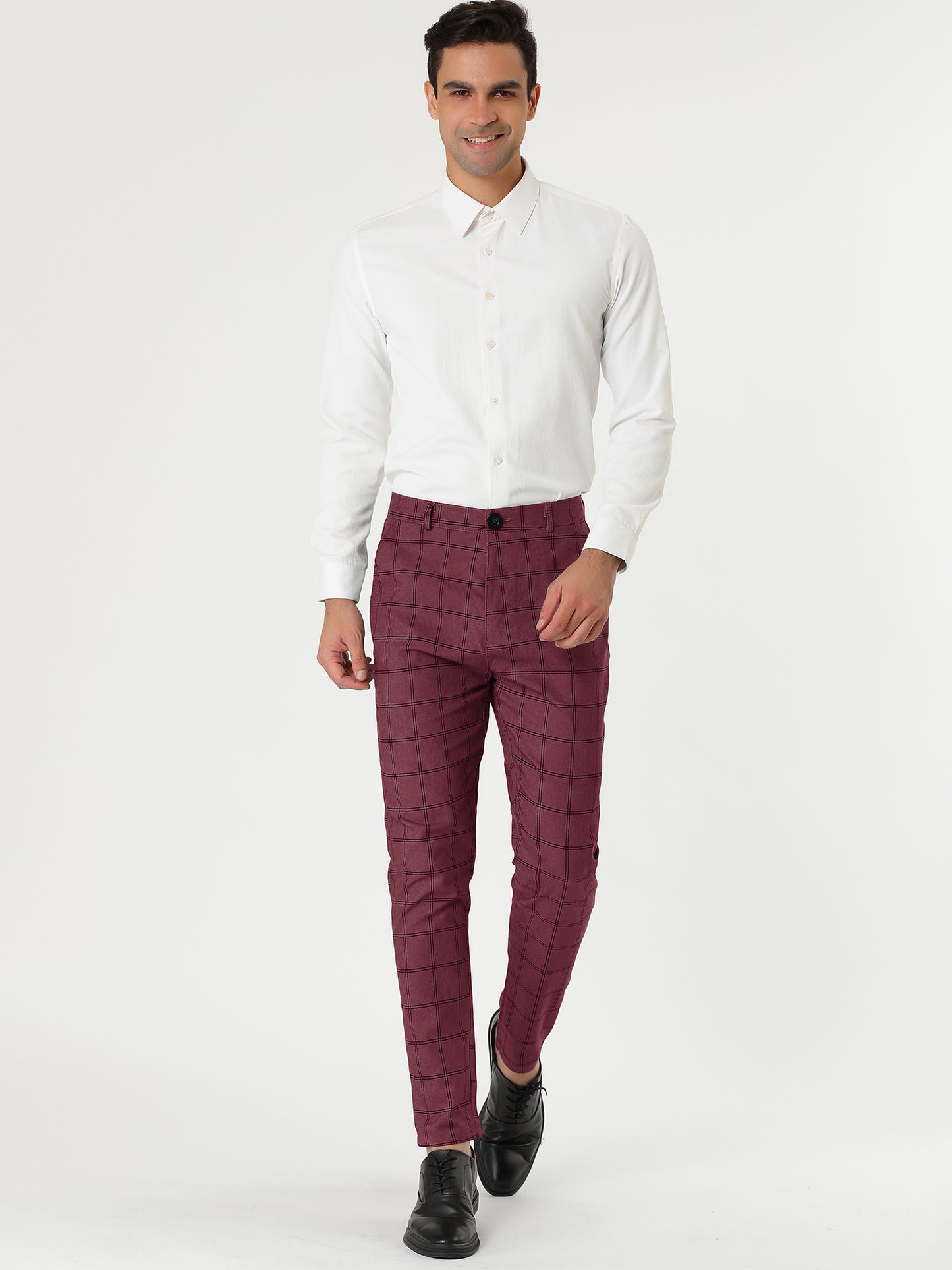 [PACK SALES] Men's 2 Pieces Business Skinny Flat Front Checked Dress Pants