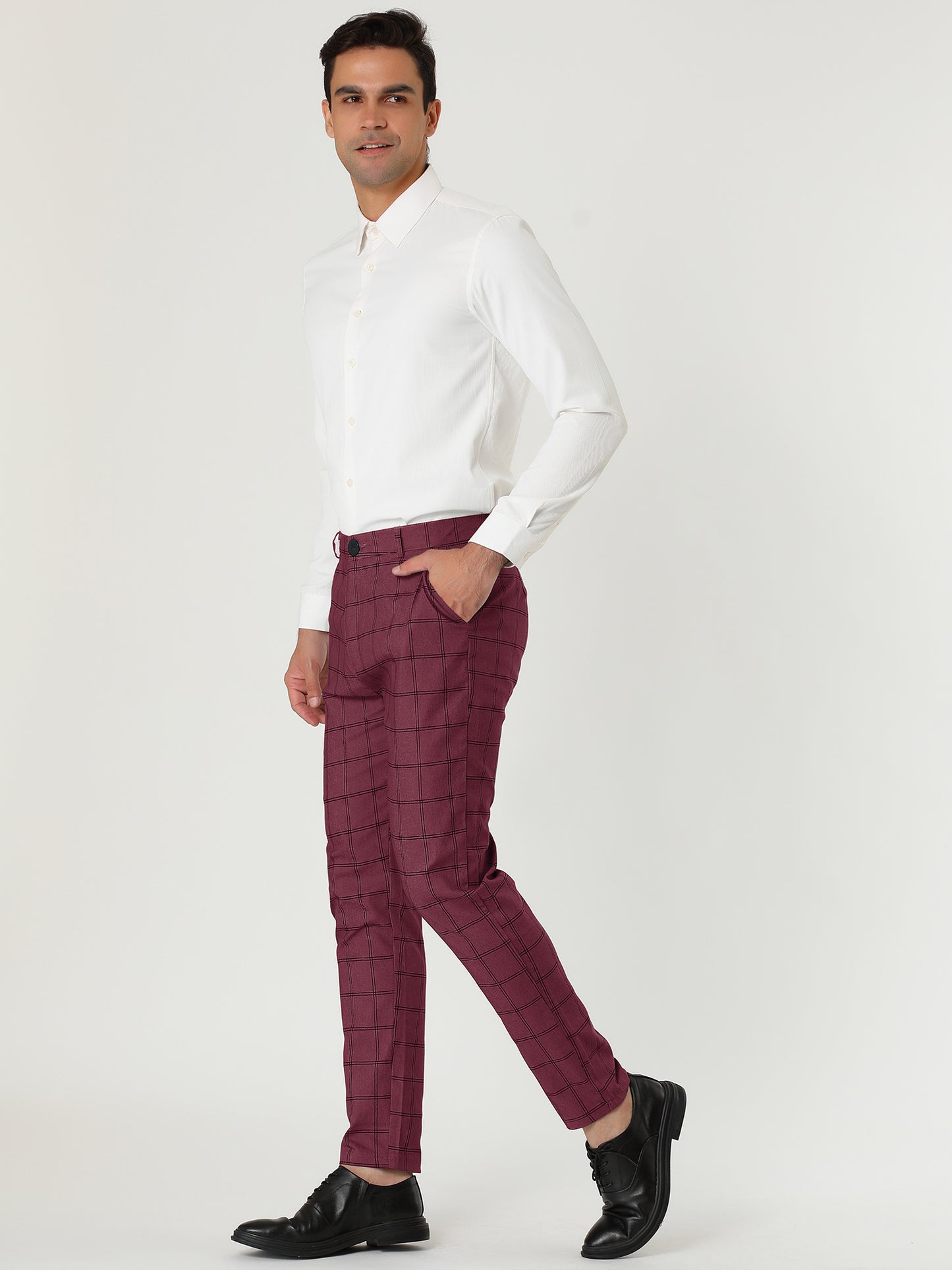 [PACK SALES] Men's 2 Pieces Business Skinny Flat Front Checked Dress Pants