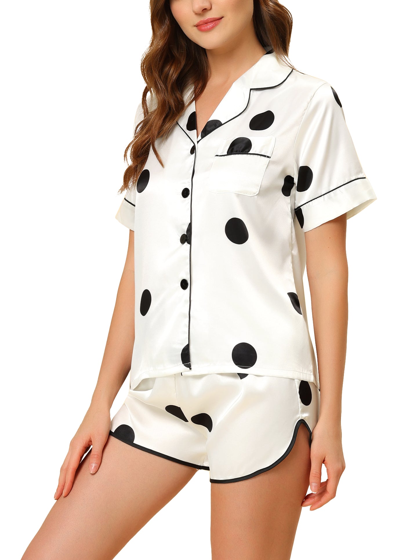 Women's Satin Pajamas Nightwear Sleepwear Top with Shorts Lounge PJ Set