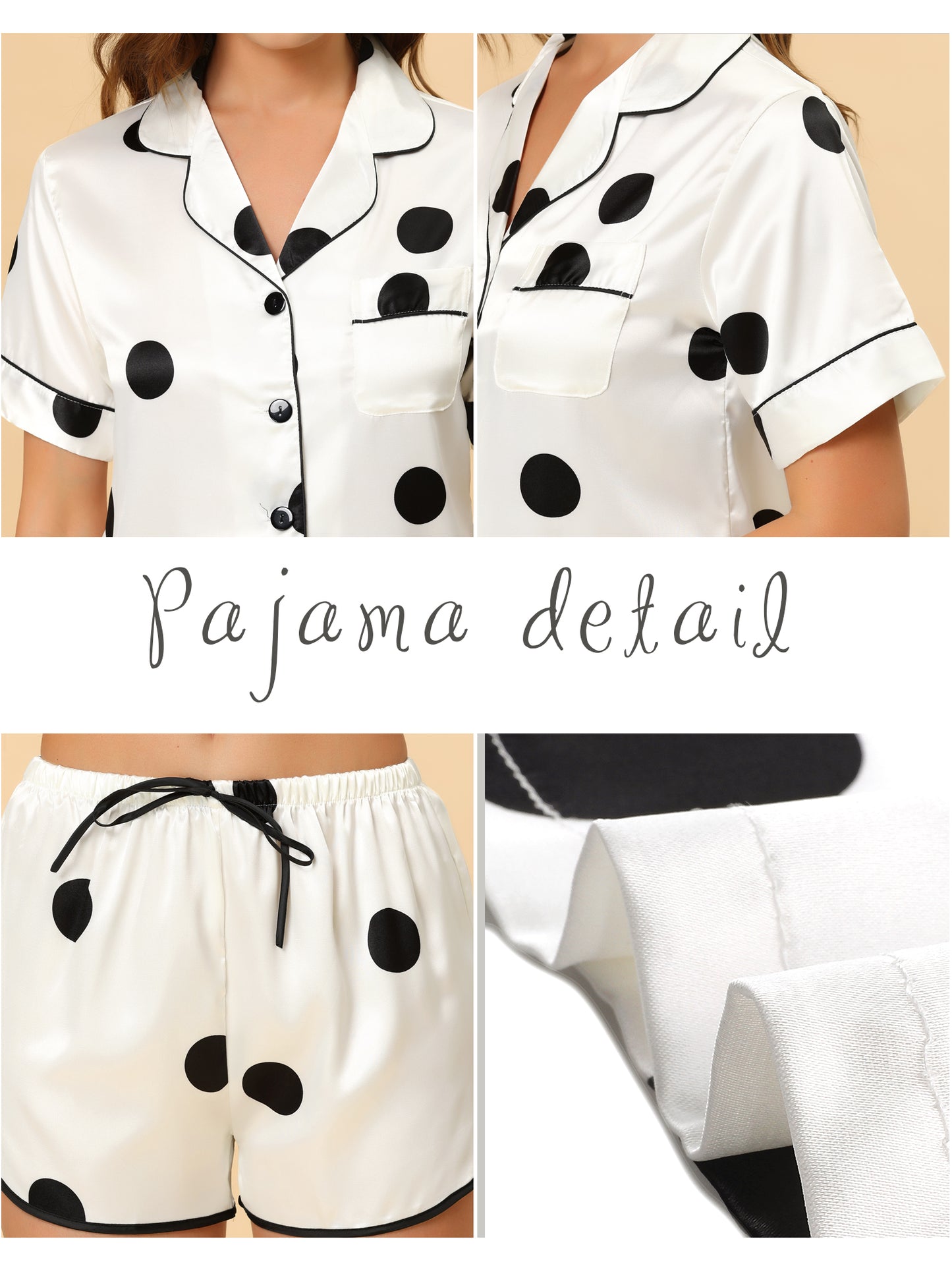 Women's Satin Pajamas Nightwear Sleepwear Top with Shorts Lounge PJ Set