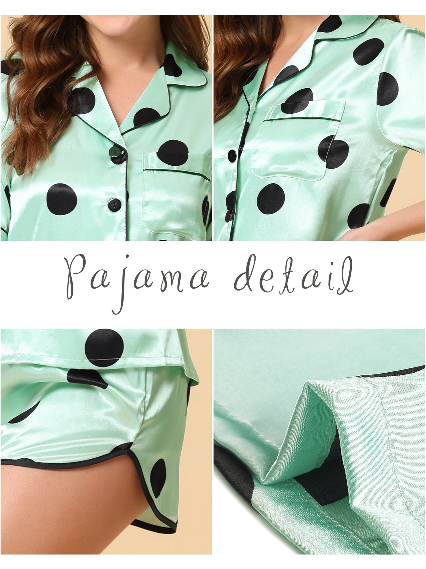 Pijama de satén para mujer, ropa de dormir, top con pantalones cortos, conjunto de pijama para estar en casa