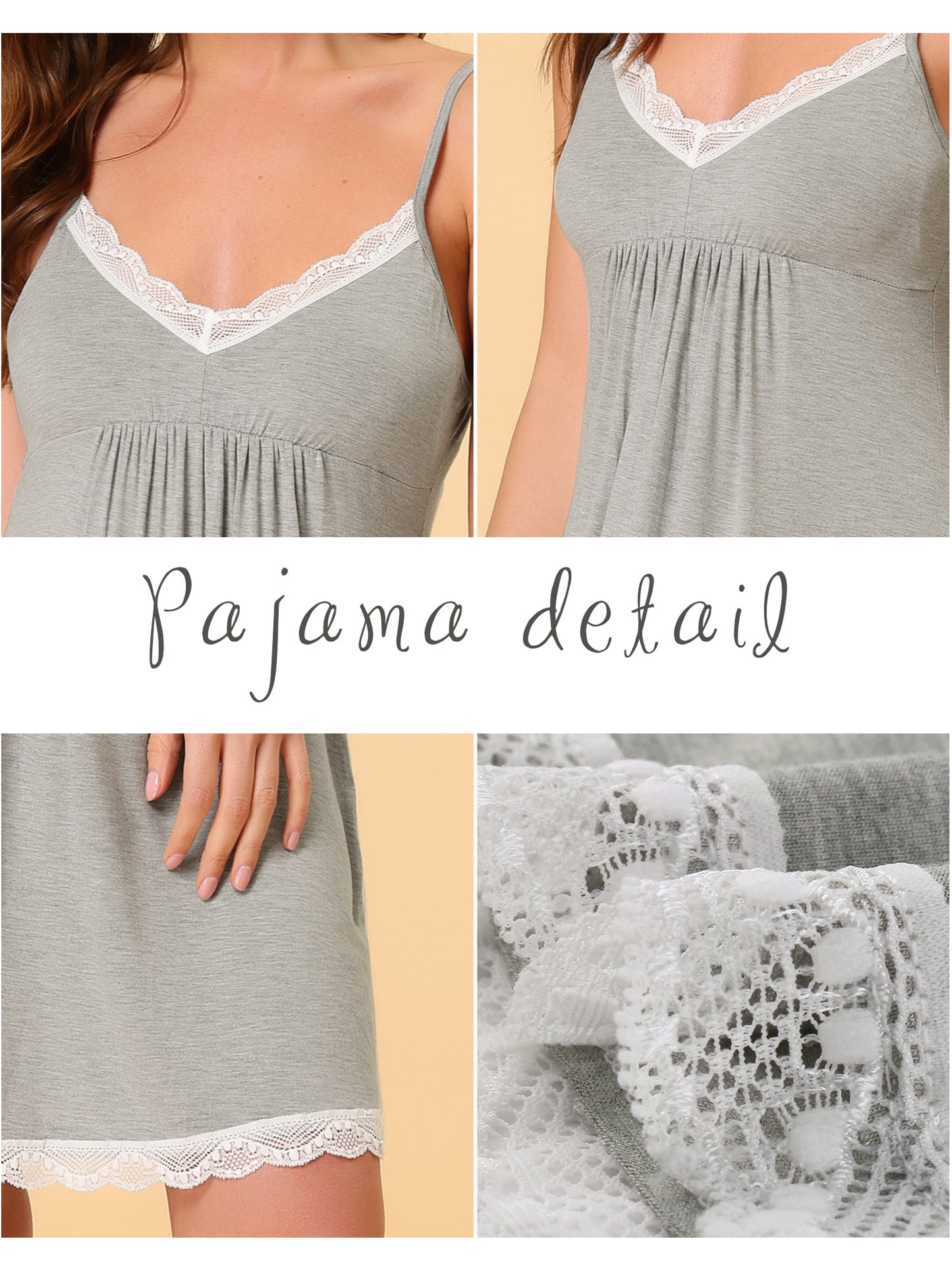 Chemise de nuit en dentelle pour femme, pyjama, col en V, vêtements de nuit, robe de détente