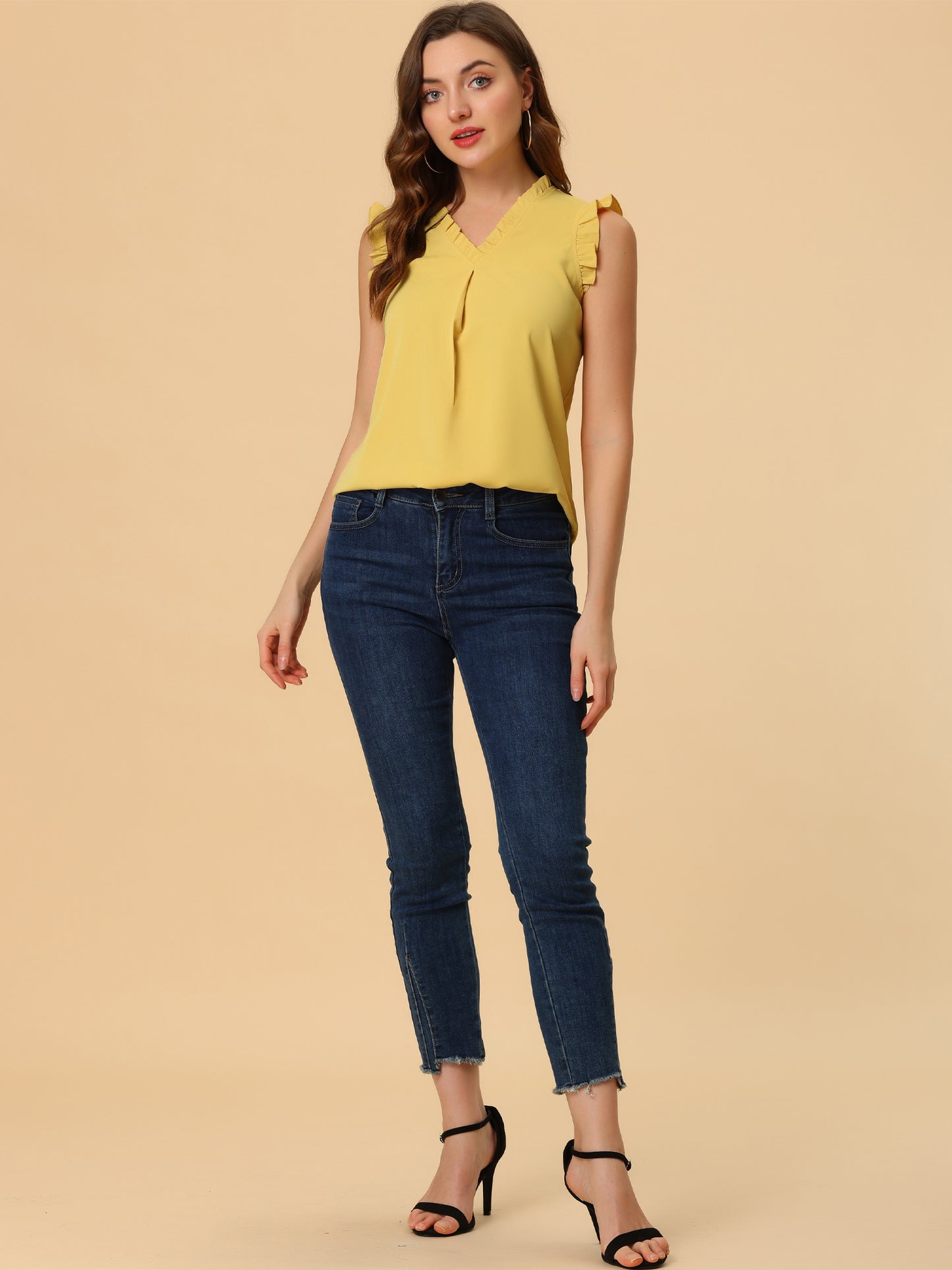 Women's Ruffled Sleeveless Blouse Work Business Top