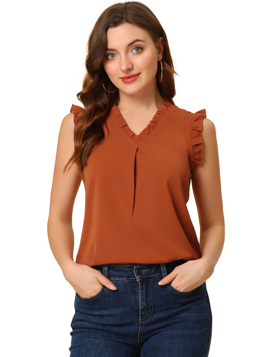 Women's Ruffled Sleeveless Blouse Work Business Top