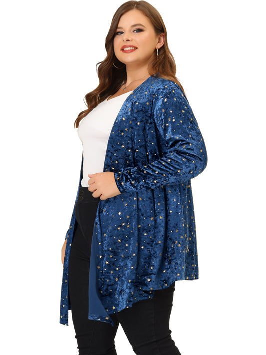 Women's Plus Size Cardigans Open Front Draped Shiny Retro Velvet Cardigan