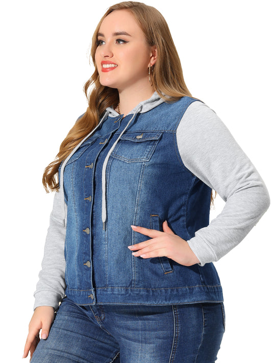 Chaqueta vaquera de talla grande para mujer con capucha, manga larga, estilo western, informal, con capucha, chaqueta vaquera