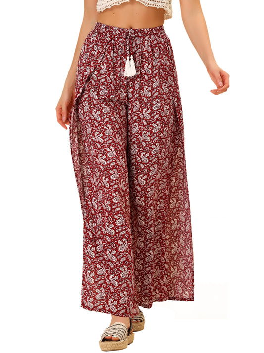 Pantalones anchos y holgados con abertura y cintura alta estilo bohemio para mujer