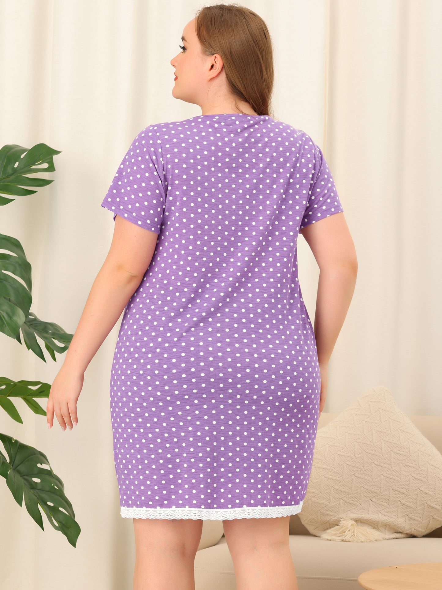 Camisón de talla grande para mujer, ropa de dormir, camisón de manga corta con ribete de encaje, vestido de pijama