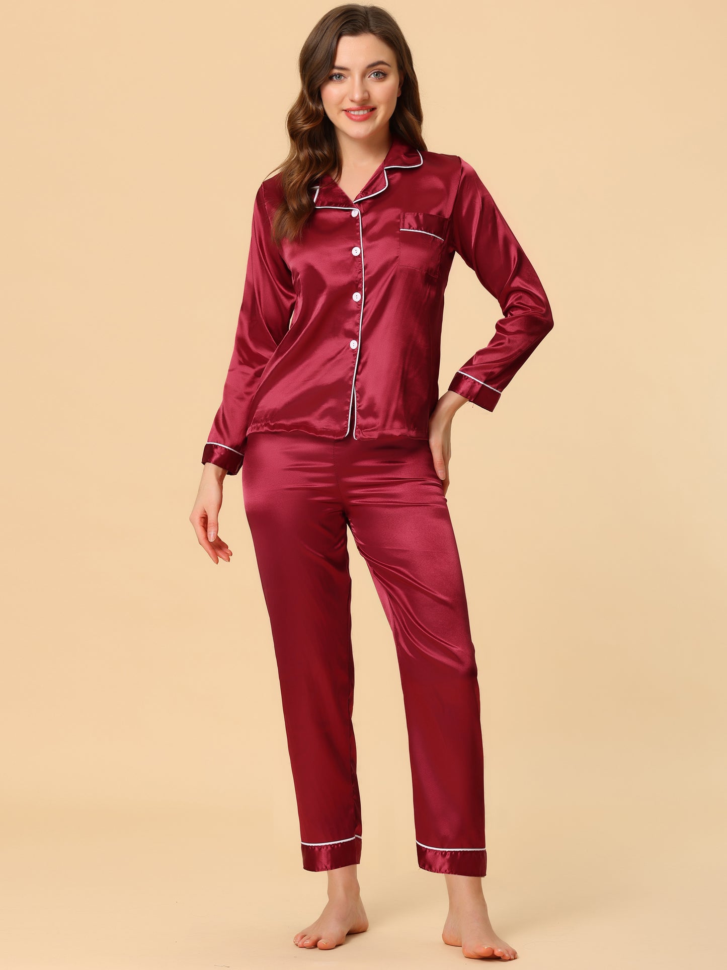 Conjuntos de pijama para mujer, ropa de dormir, pijama de satén con botones, conjuntos de estar por casa