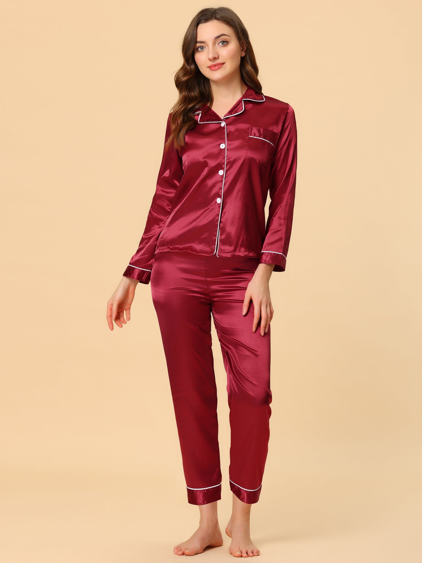 Conjuntos de pijama para mujer, ropa de dormir, pijama de satén con botones, conjuntos de estar por casa