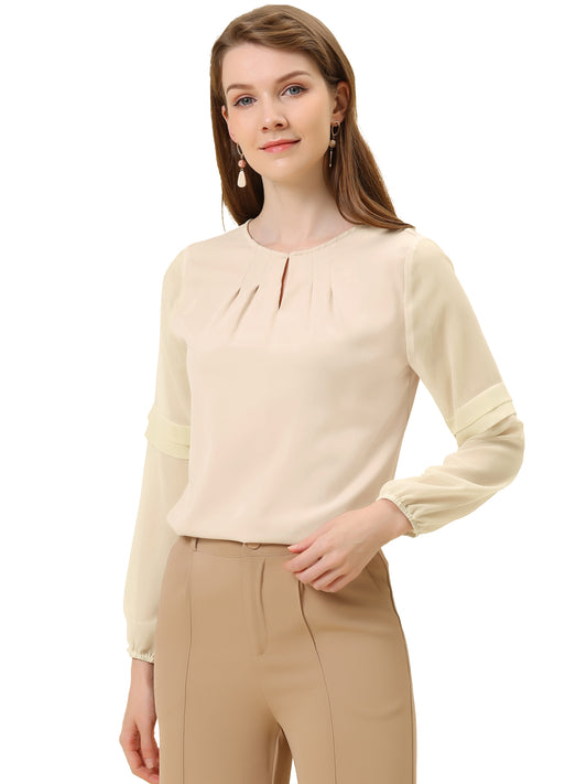 Women's Keyhole Neck Long Sleeve Business Casual Blouse Shirt