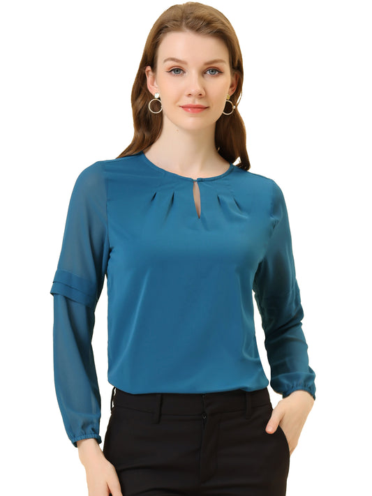 Women's Keyhole Neck Long Sleeve Business Casual Blouse Shirt