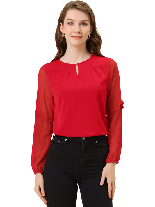 Women's Keyhole Neck Long Sleeve Business Casual Blouse Shirt