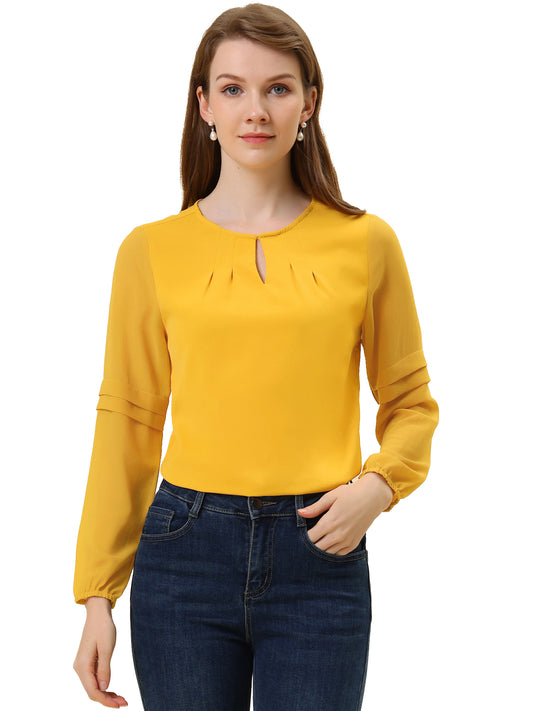 Women's Keyhole Neck Long Sleeve Business Casual Blouse Shirt