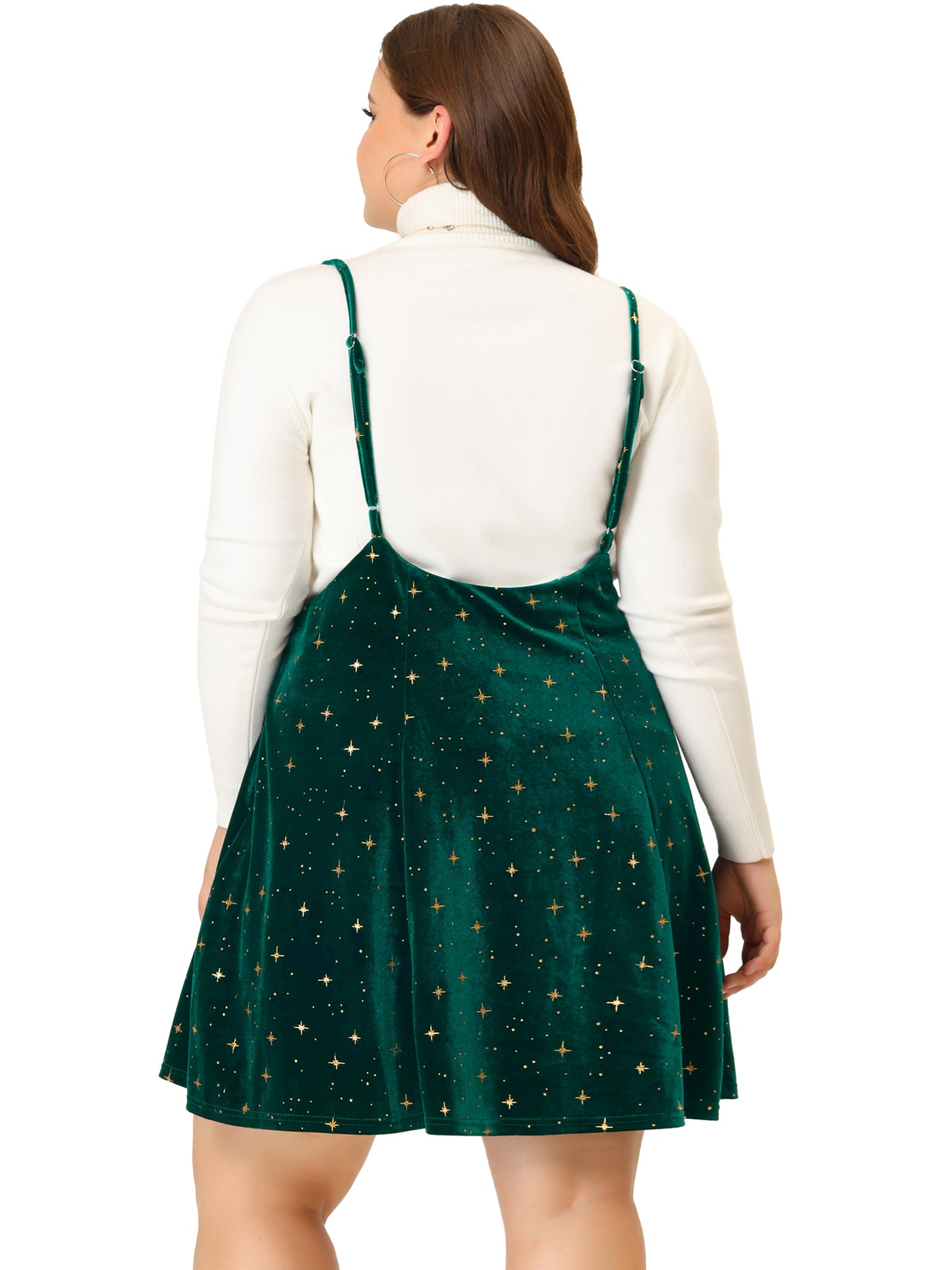 Women Plus Size Velvet Skater Skirts Flared Gilding Metallic Shiny Star Suspender Braces Skirt