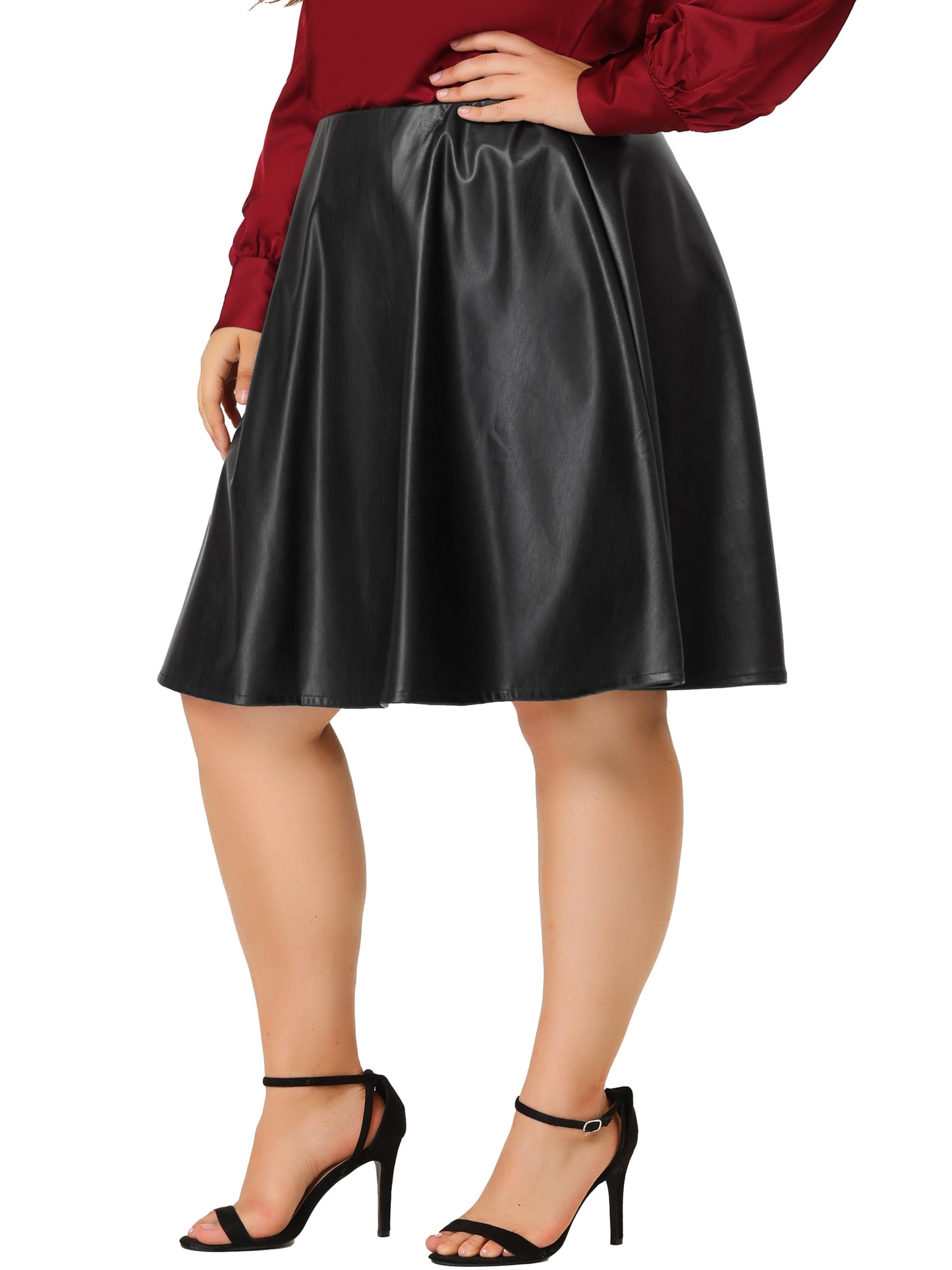 Women Plus Size Skater Skirts Stretchy PU Party A Line Swing Mini Skirt
