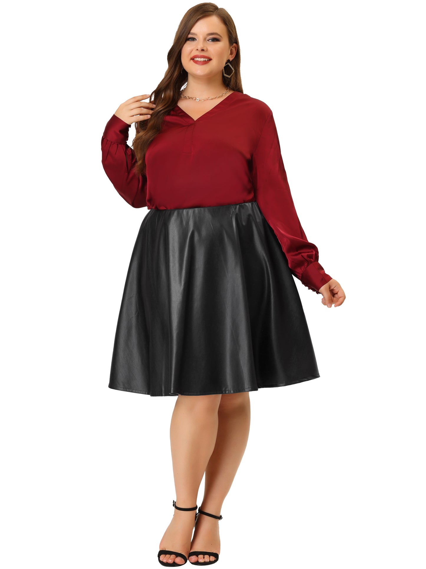 Women Plus Size Skater Skirts Stretchy PU Party A Line Swing Mini Skirt
