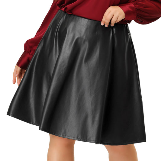 Women Plus Size Skater Skirts Stretchy PU Party A Line Swing Mini Skirt