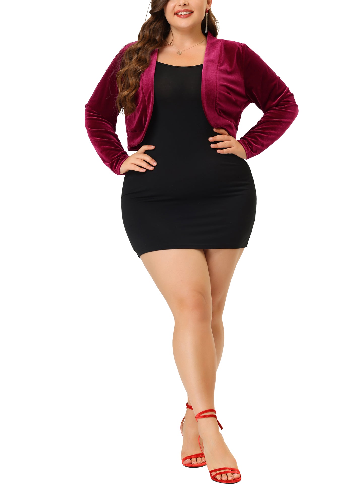 Women's Plus Size Cardigan Cocktail Party Open Front Bolero Cropped Velvet Shrug Top