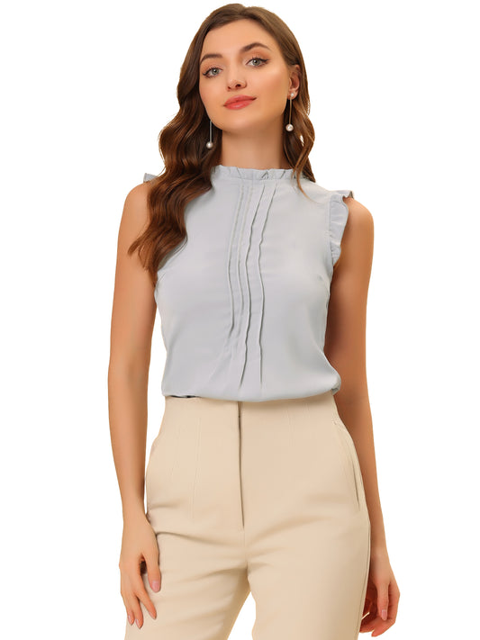 Blusa informal de negocios sin mangas con volantes para mujer