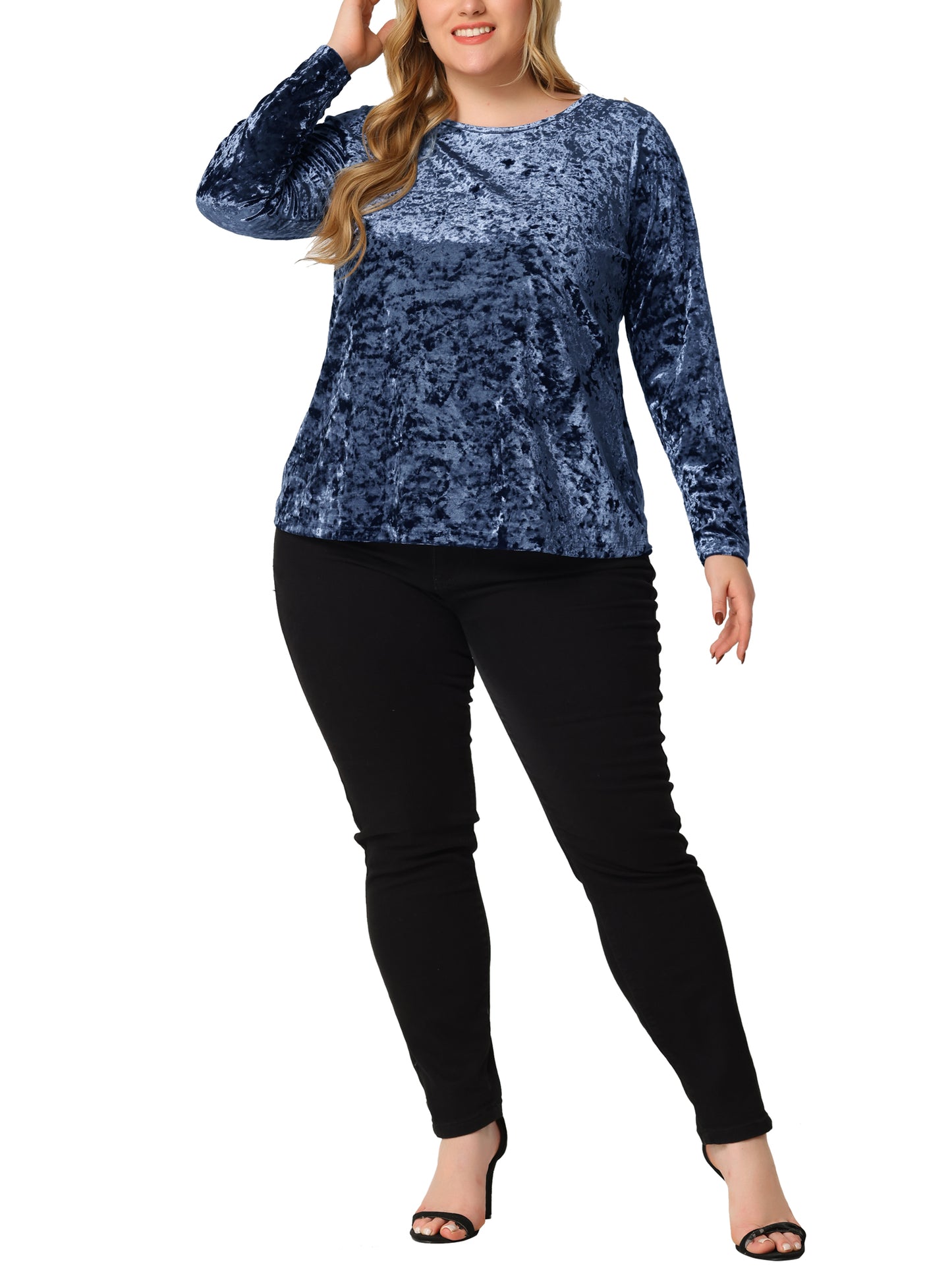 Women Plus SIze Velvet Top Tops Crew Neck Long Sleeve Vintage Retro T-Shirt