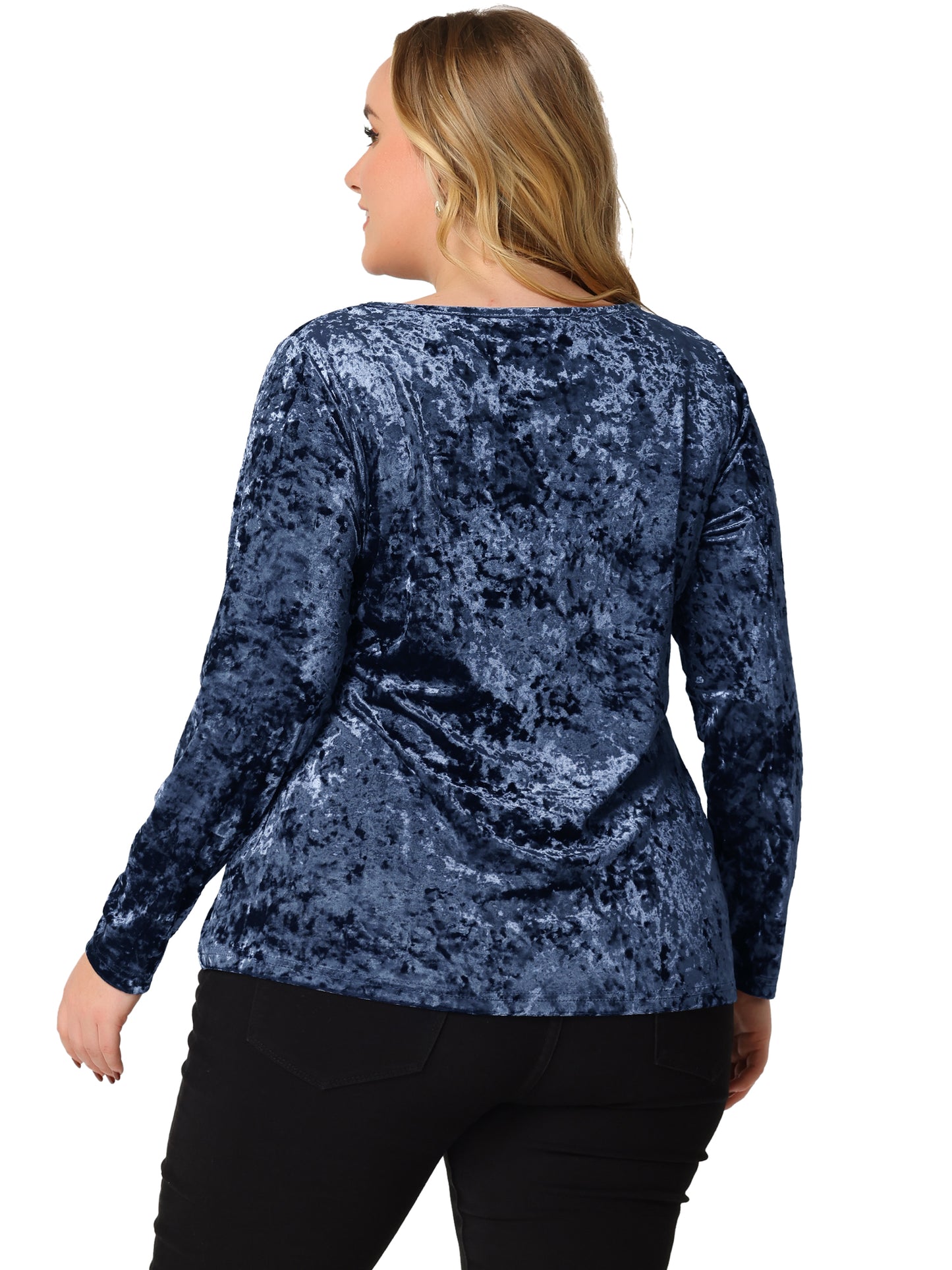 Women Plus SIze Velvet Top Tops Crew Neck Long Sleeve Vintage Retro T-Shirt